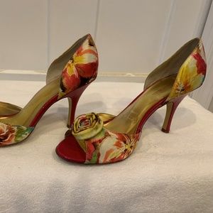 Fuscia Floral Print Anne Klein Pumps with Rosette